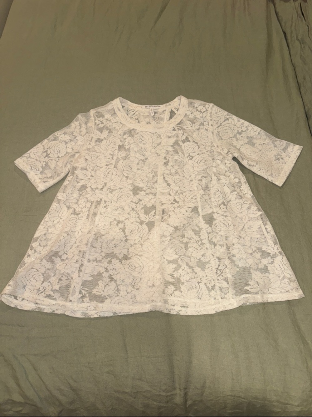 BCBGeneration White Lace Scoop Neck Top XS
